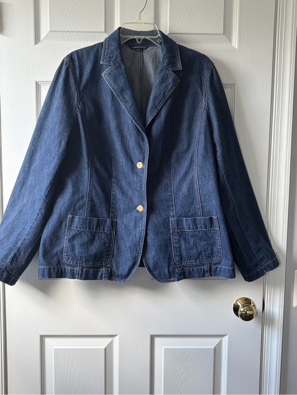 Lands' End Blue Denim Two-Button Blazer